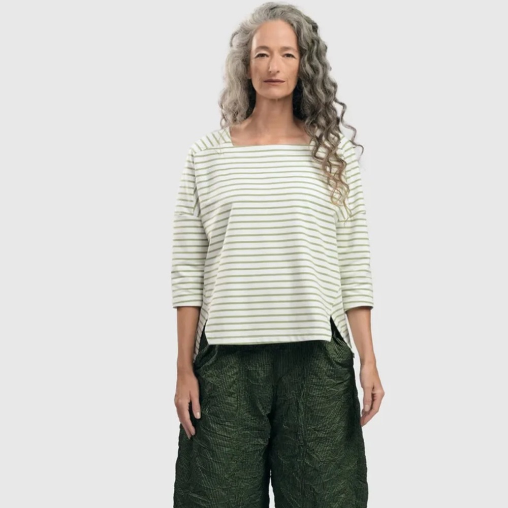 ALEMBIKA URBAN JAGGER GREEN STRIPE TOP WOMENS‎ SZ 12-14